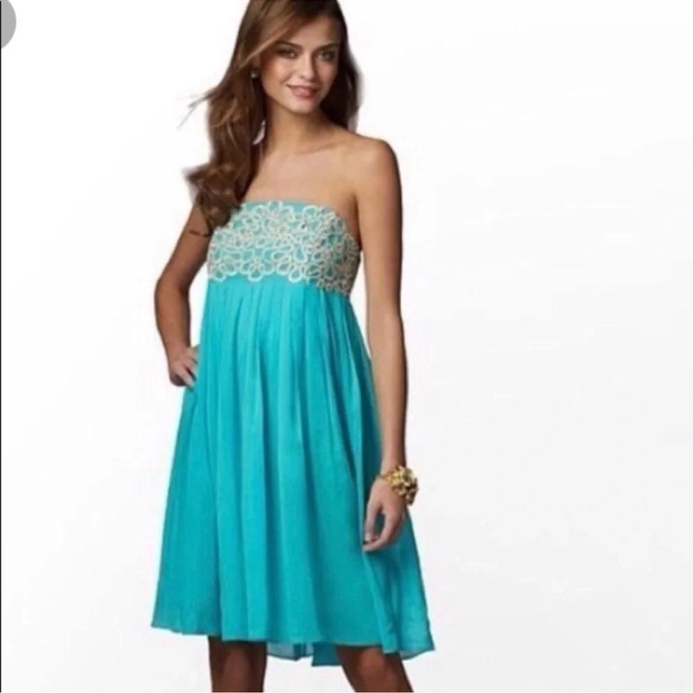 Lilly Pulitzer Jillie Night Out dress Chic Strapless Jewel Silk Gold Empire Sz 2 - Picture 4 of 16